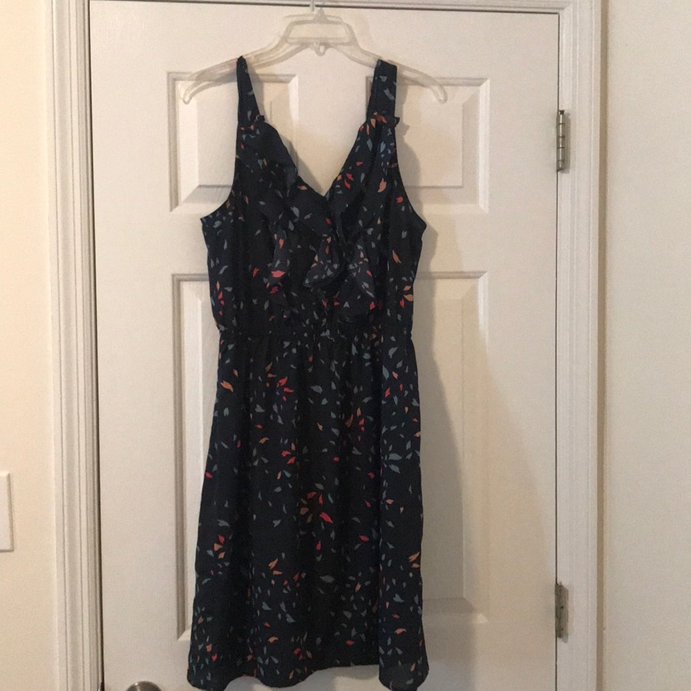 Medium Navy ruffle top V neck dress